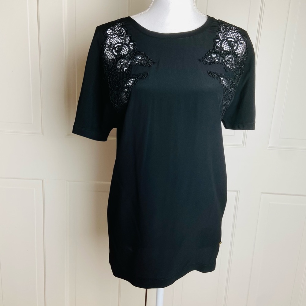 Gucci black silk tee shirt  lace XS
